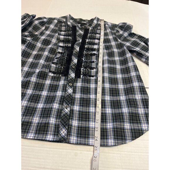 J. Crew Womens embellished beadwork button up, tartan plaid, long sleeve shirt. - Picture 11 of 12